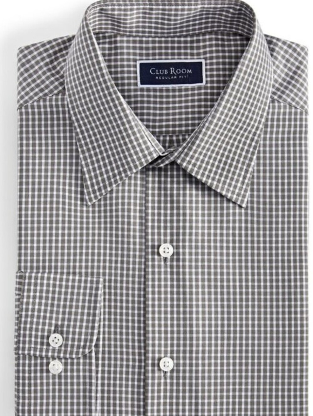 Club Room Men's Regular-Fit Dress Shirt, Created for Macy's-Charcoal White NWT